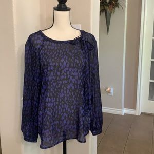 LOFT purple/black chiffon sheer top blouse Size M